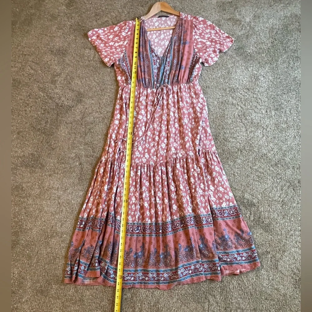 BloomChic Floral Maxi Dress - Terracotta and Blue Size 14/16 Boho - Picture 11 of 12